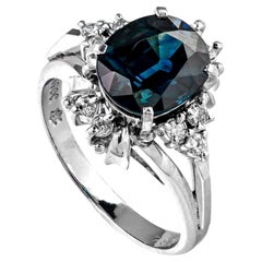 2.89 ct Natural Blue Sapphire and 0.17 ct Natural White Colorless Diamonds Ring