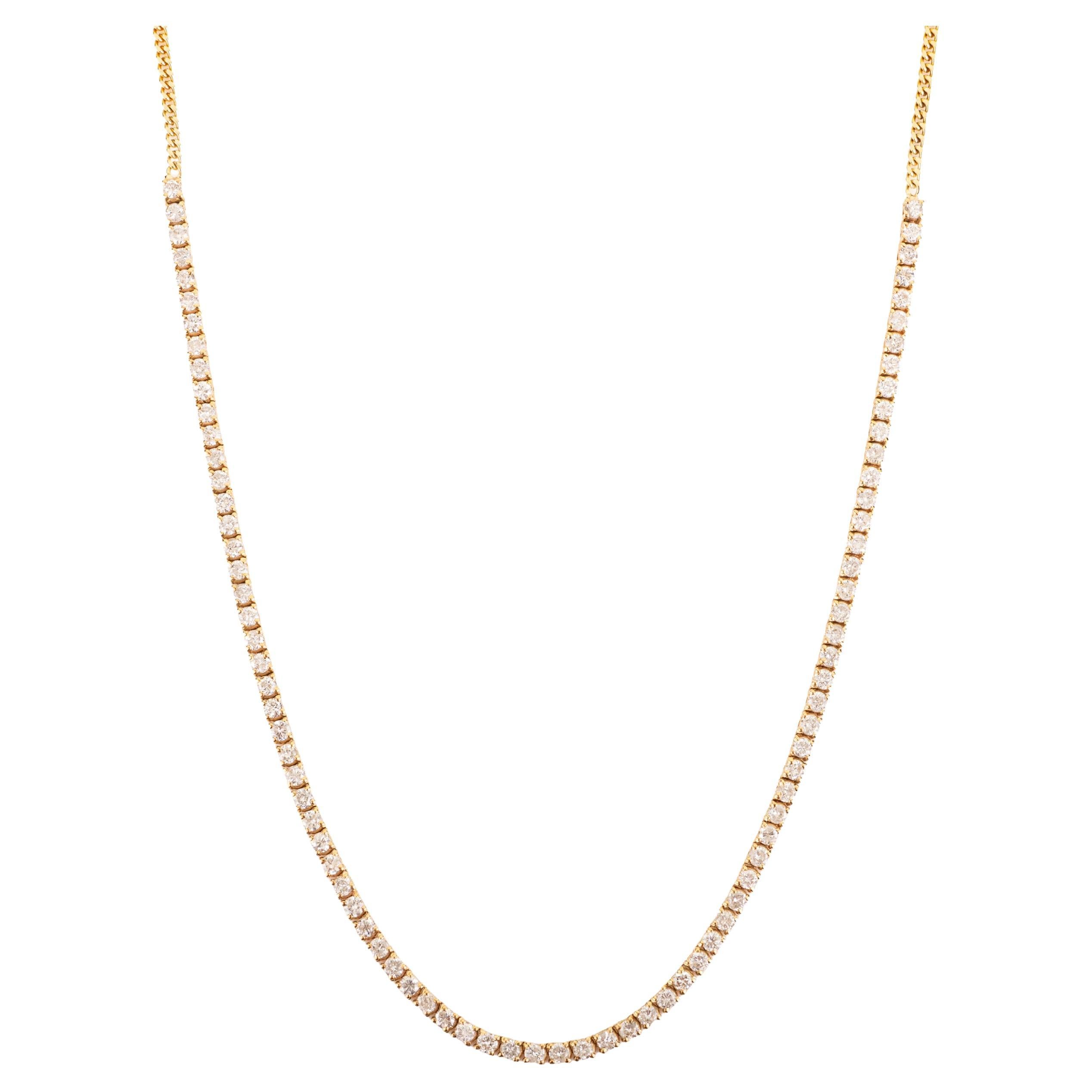 2.89 Ct Natural Round Diamond Tennis Necklace in 18K Yellow Gold Fine Jewelry en venta