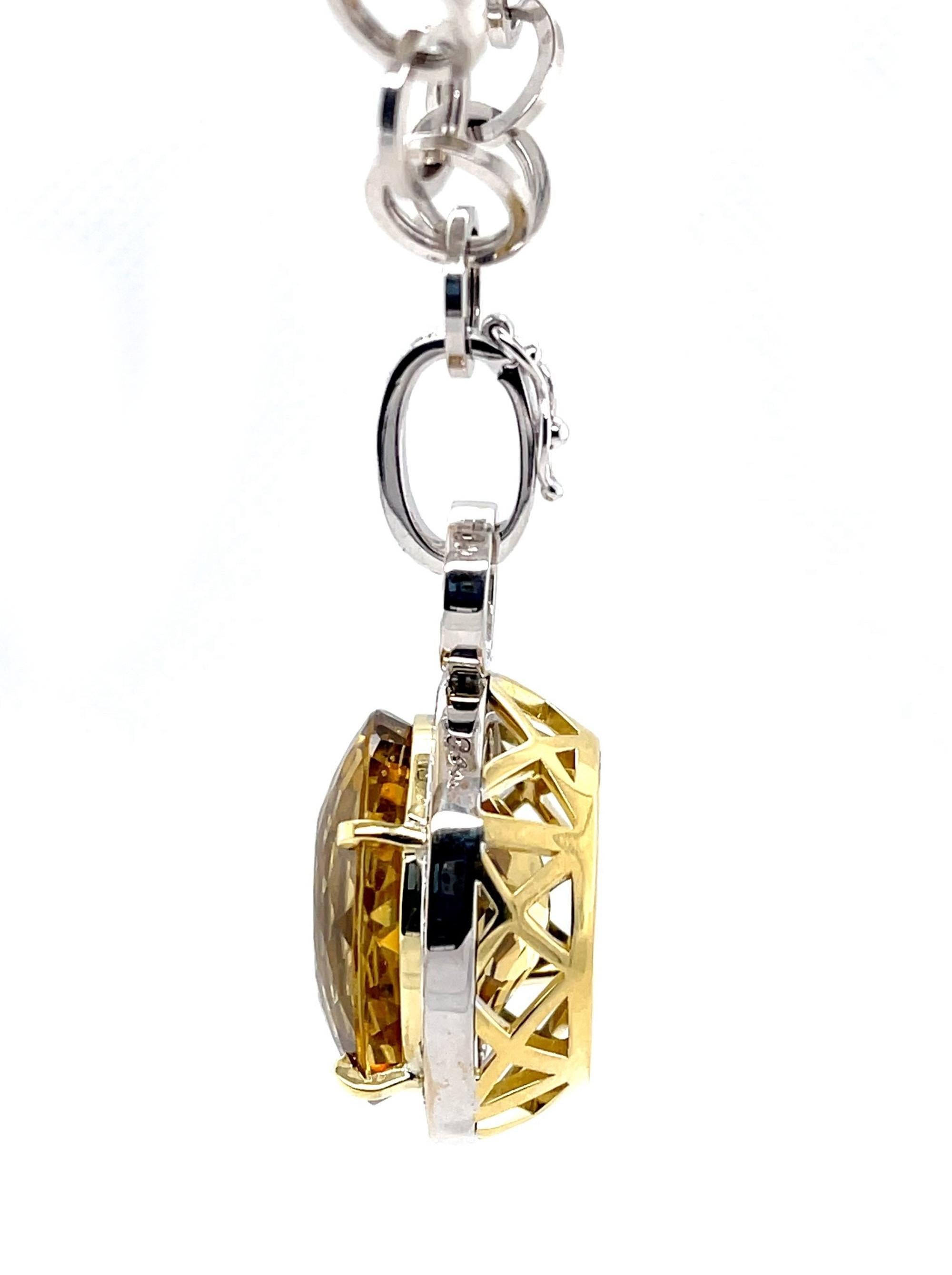 Women's 28.90 Carat Golden Beryl and Diamond Enhancer Pendant in White and Yellow Gold For Sale