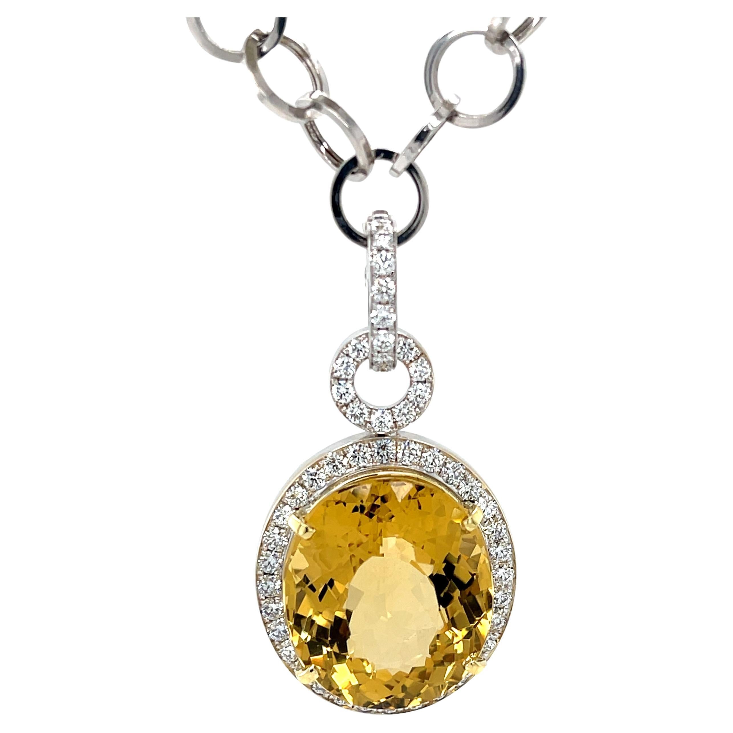 28.90 Carat Golden Beryl and Diamond Enhancer Pendant in White and Yellow Gold