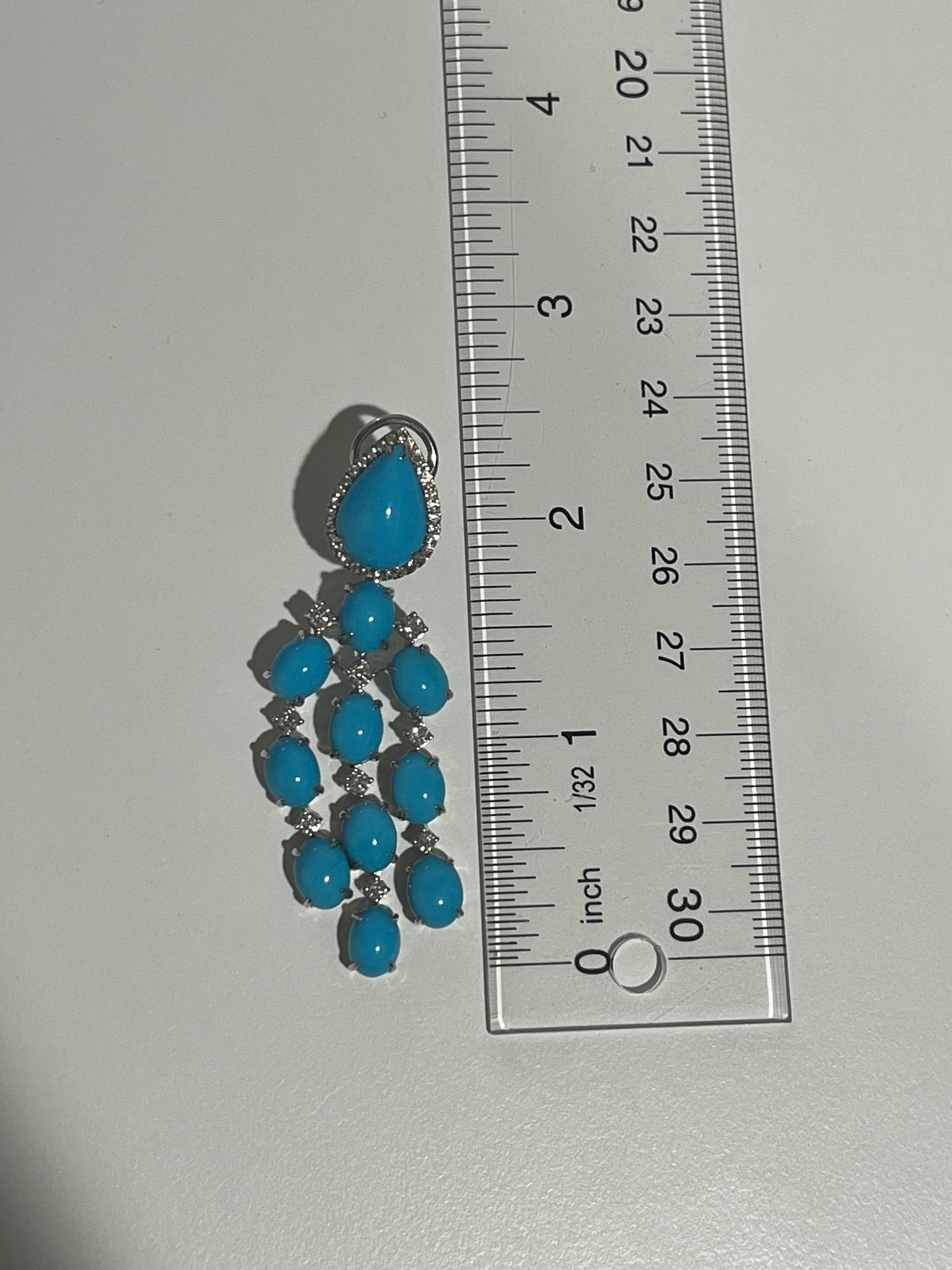 28,92 Orecchini Cabochon Pear/Oval Turquoise & Diamond Rounds in oro bianco 14 kt. in vendita 1