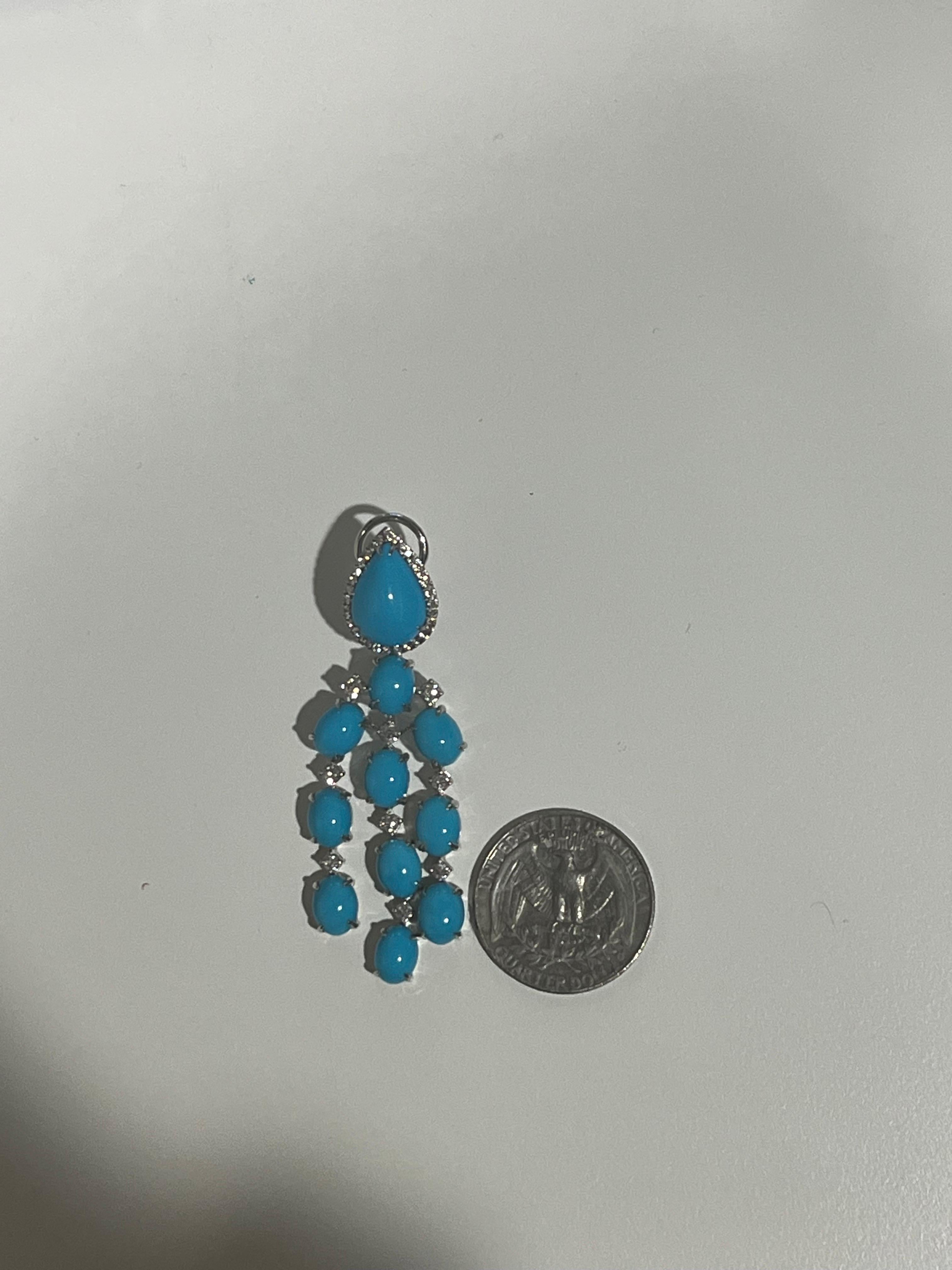 28,92 Orecchini Cabochon Pear/Oval Turquoise & Diamond Rounds in oro bianco 14 kt. in vendita 2