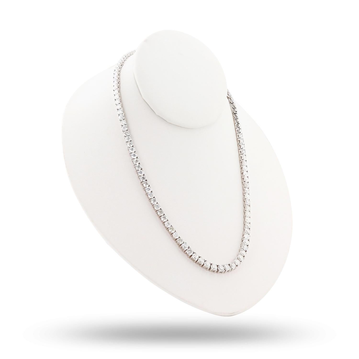 28.92ctw Diamond 14k White Gold Tennis Necklace 'NK013590' In New Condition For Sale In Calabasas, CA