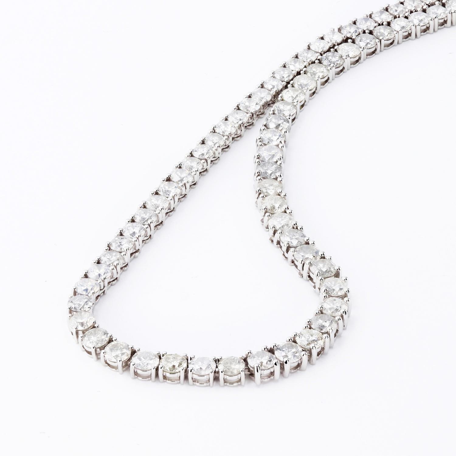 Women's or Men's 28.92ctw Diamond 14k White Gold Tennis Necklace 'NK013590' For Sale