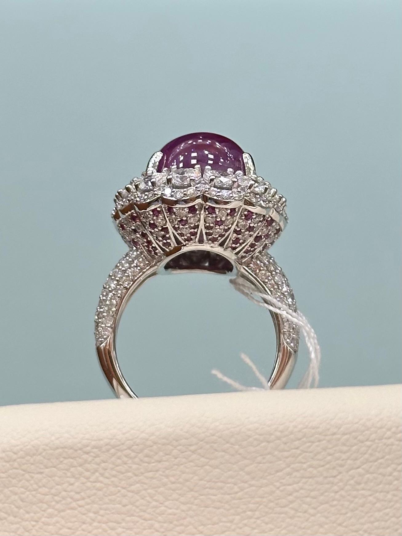 28,95 Karat Cabochon Burma Star Rubin Pink Saphire und Diamant Ring im Angebot 1