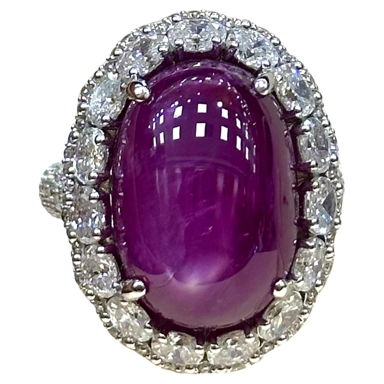 28,95 Karat Cabochon Burma Star Rubin Pink Saphire und Diamant Ring im Angebot