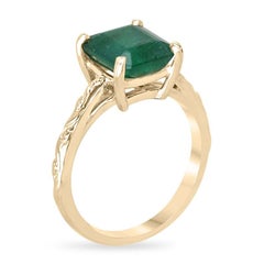 2.89ct 14K Asscher Cut Emerald Solitaire Ring - Medium Dark Green Floral Prong