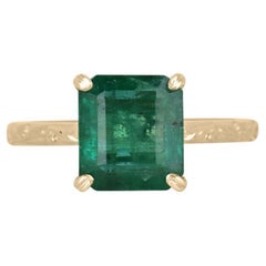 2,89 Karat 14K Asscher-Schliff Smaragd Solitär Ring - Medium Dunkelgrüner geblümter Zackenring