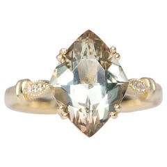 2.89ct Champagne Green Oregon Sunstone Diamond Sides 14K Gold Engagement Ring
