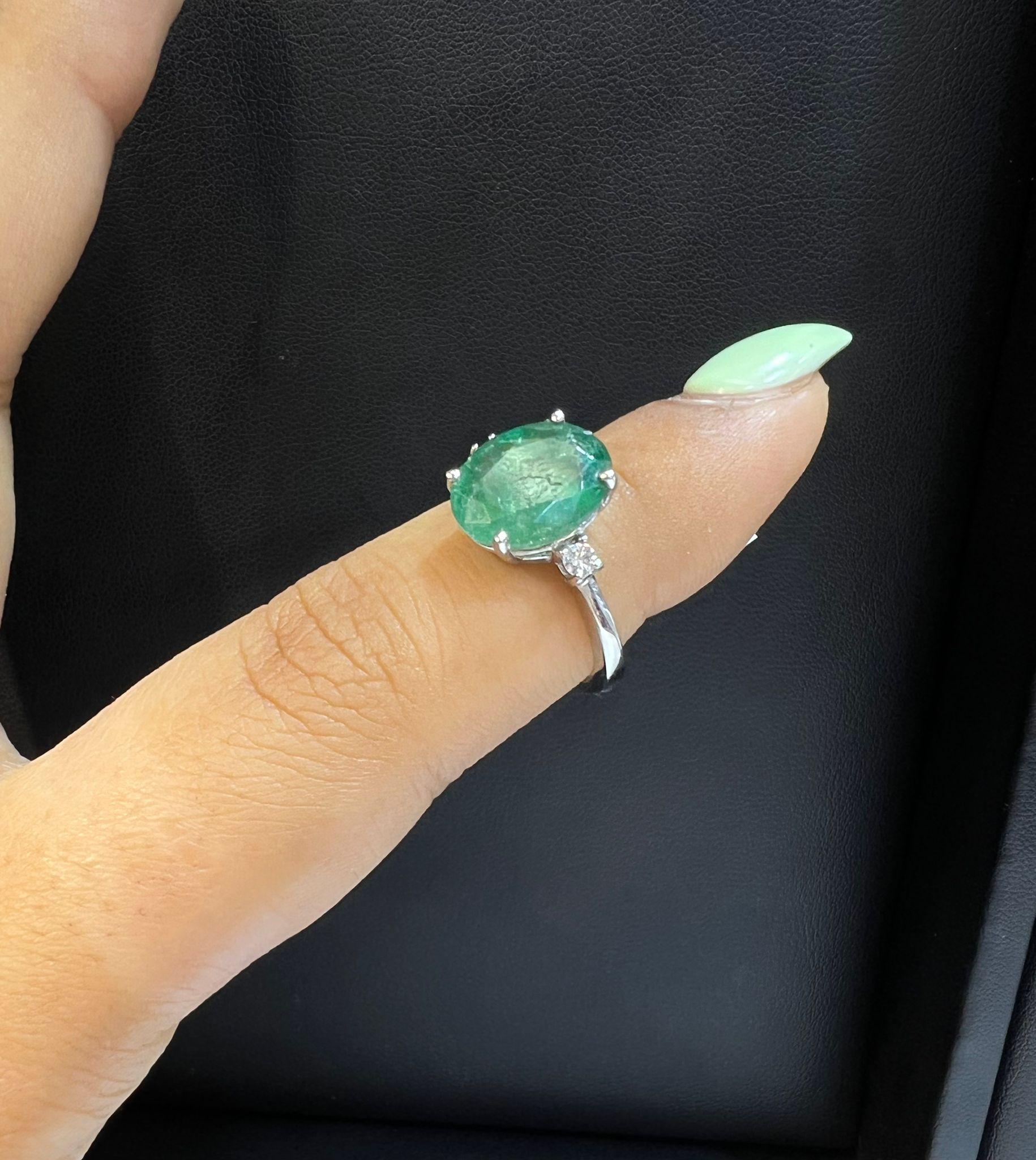 2.89ct Natural Colombian Emerald 14K White Gold Ring For Sale 1