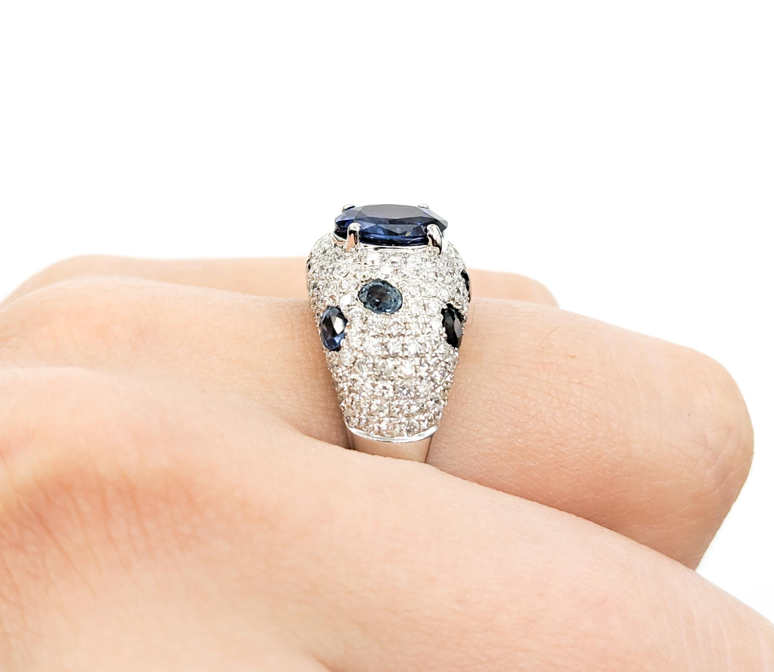 Light Sapphire and Opal Mix Crystal Pave Dome Cocktail Ring with Swarovski Crystals