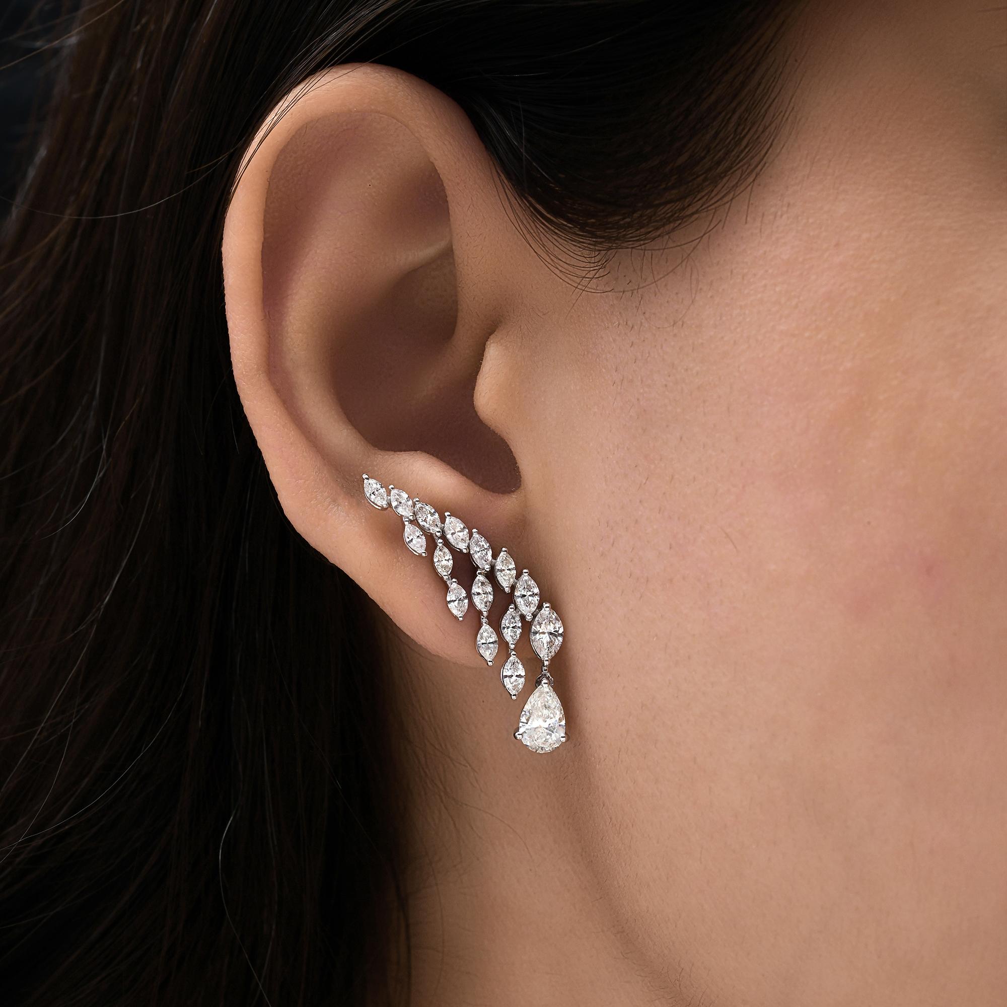 2,89ctw SI Reinheit HI Farbe Diamant Ohrclimbers Tropfen Ohrringe 18k Weißgold Damen im Angebot