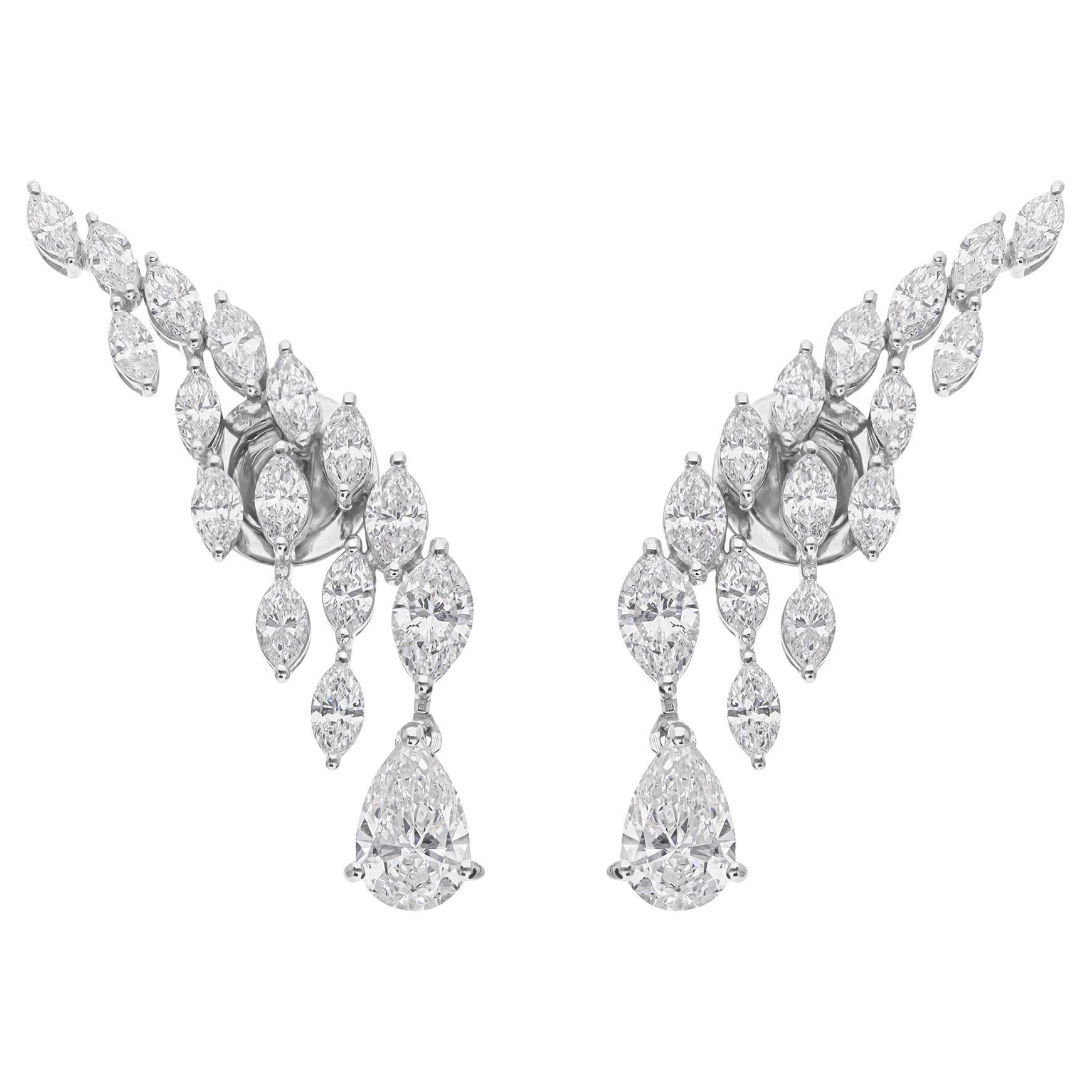 2,89ctw SI Reinheit HI Farbe Diamant Ohrclimbers Tropfen Ohrringe 18k Weißgold im Angebot