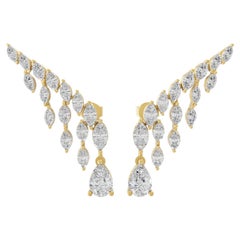 2.89ctw SI Clarity HI Color Diamond Ear Climbers Drop Earrings 18k Yellow Gold
