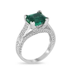 2.89tcw 14K White Gold Emerald Cut Emerald & Diamond Engagement Ring