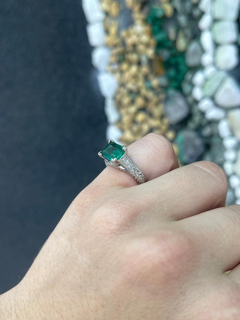 2.89tcw 14K White Gold Emerald Cut Emerald & Diamond Engagement Ring In New Condition For Sale In Jupiter, FL