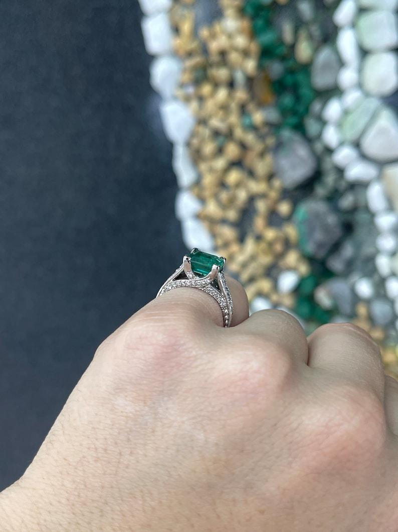 Women's 2.89tcw 14K White Gold Emerald Cut Emerald & Diamond Engagement Ring For Sale