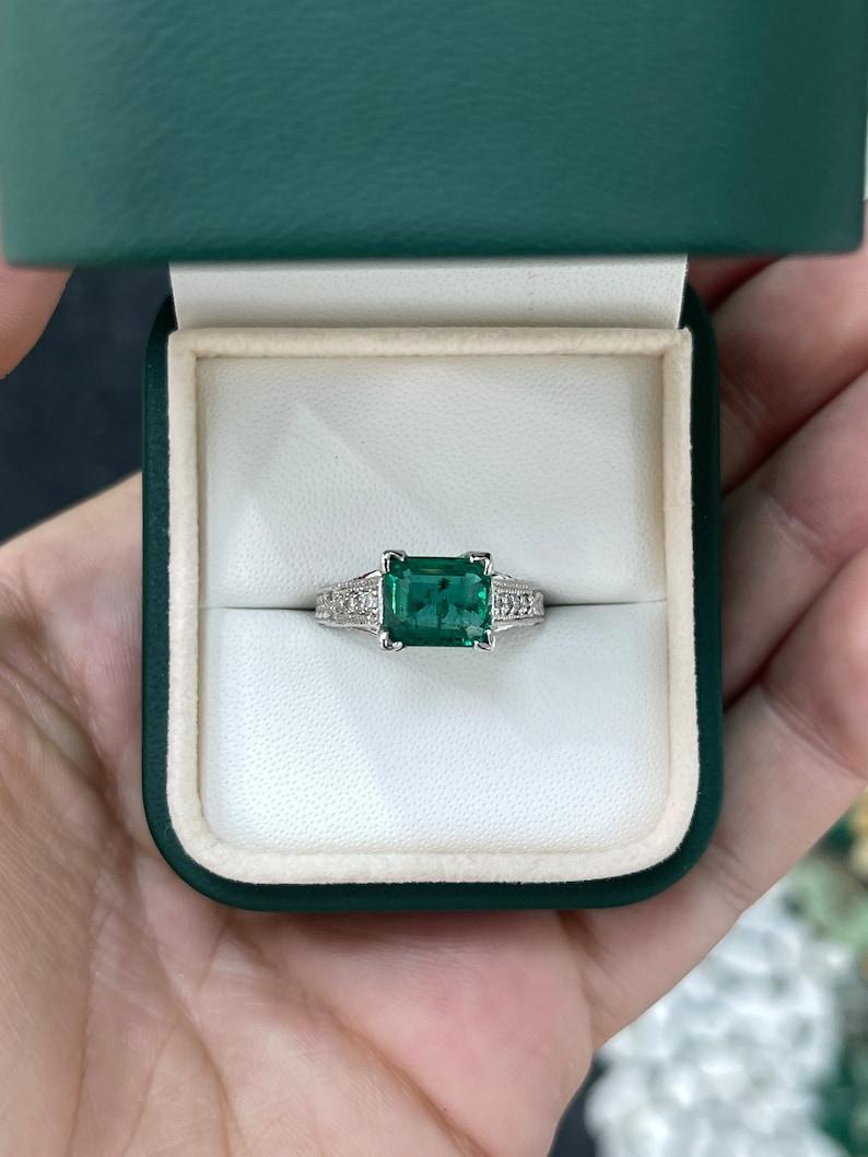 2.89tcw 14K White Gold Emerald Cut Emerald & Diamond Engagement Ring For Sale 1