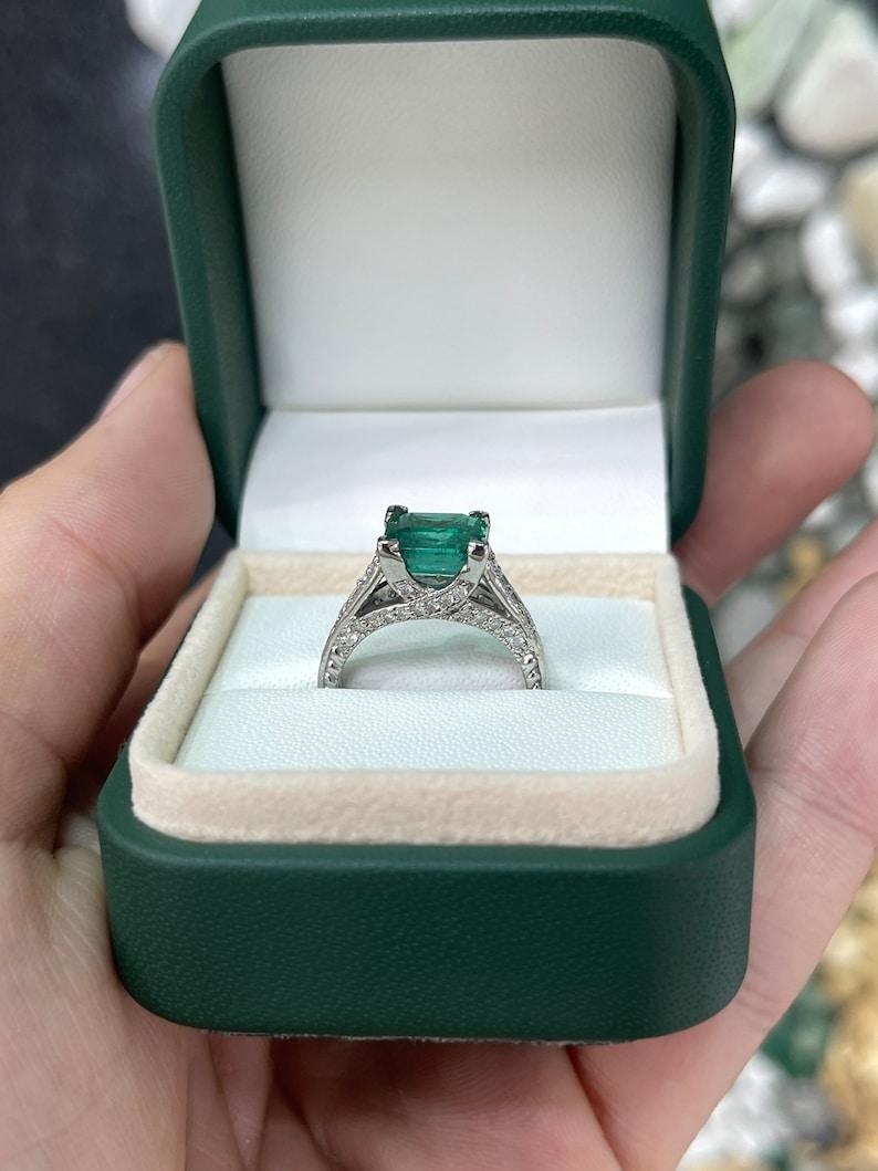 2.89tcw 14K White Gold Emerald Cut Emerald & Diamond Engagement Ring For Sale 3