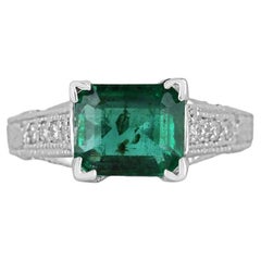 2.89tcw 14K White Gold Emerald Cut Emerald & Diamond Engagement Ring