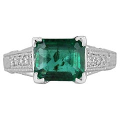 Anillo de compromiso de oro blanco de 14 quilates, talla esmeralda y diamantes, de 2,89 tcw