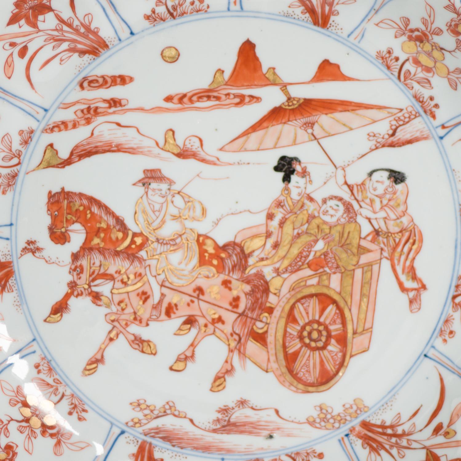 Qing 28CM Kangxi Blood and Milk Antique Chinese Porcelain Plate Figural Horse For Sale