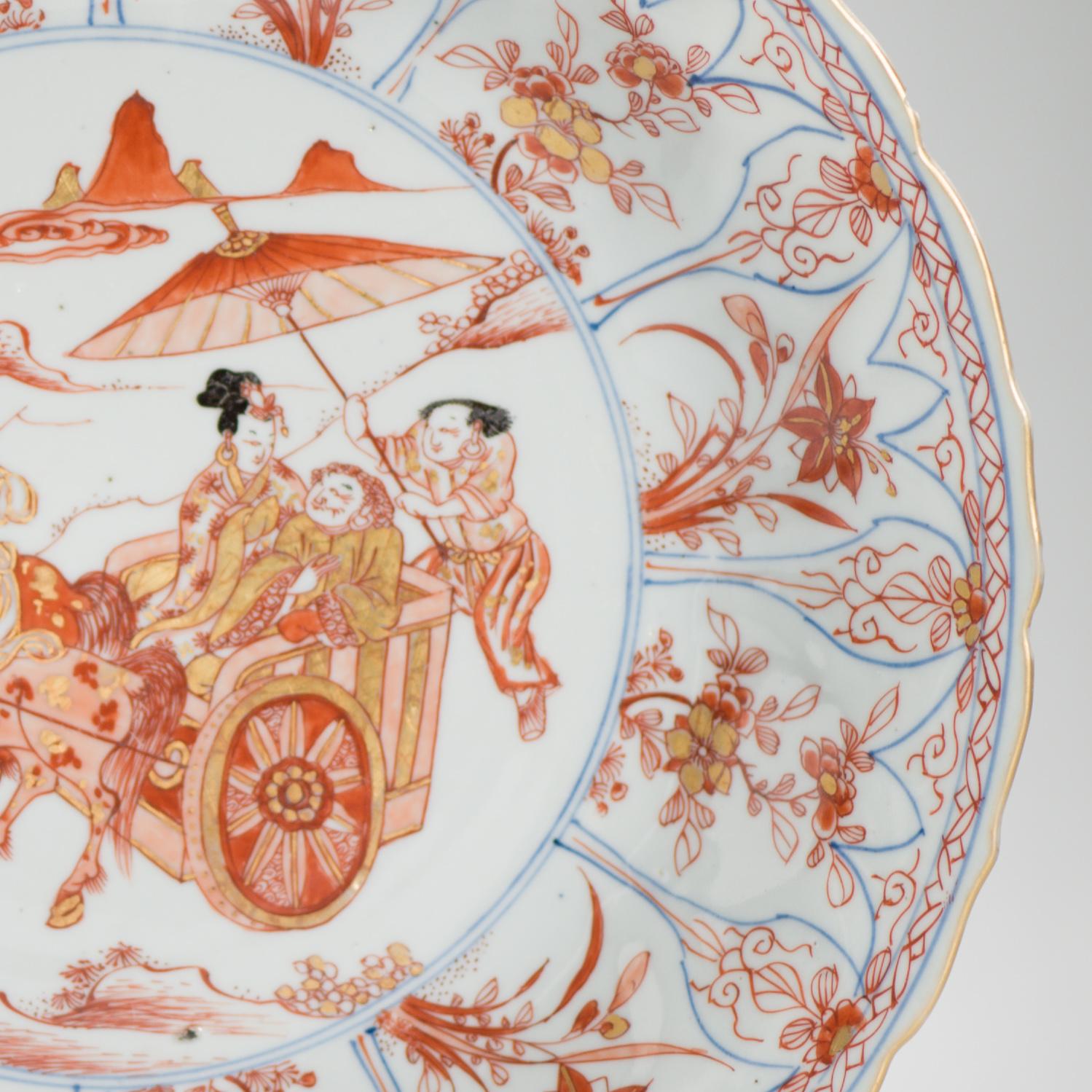 28CM Kangxi Blood and Milk Antique Chinese Porcelain Plate Figural Horse In Good Condition For Sale In Amsterdam, Noord Holland