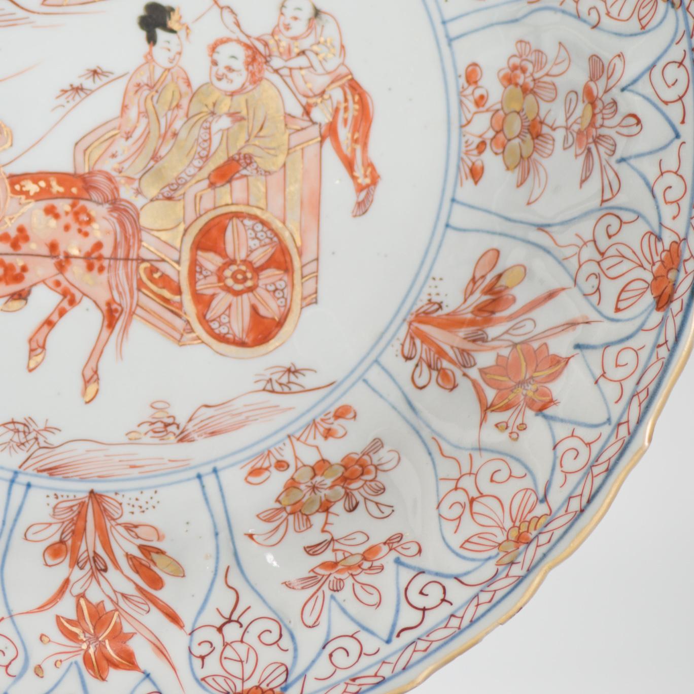 28CM Kangxi Blood and Milk Antique Chinese Porcelain Plate Figural Horse For Sale 1
