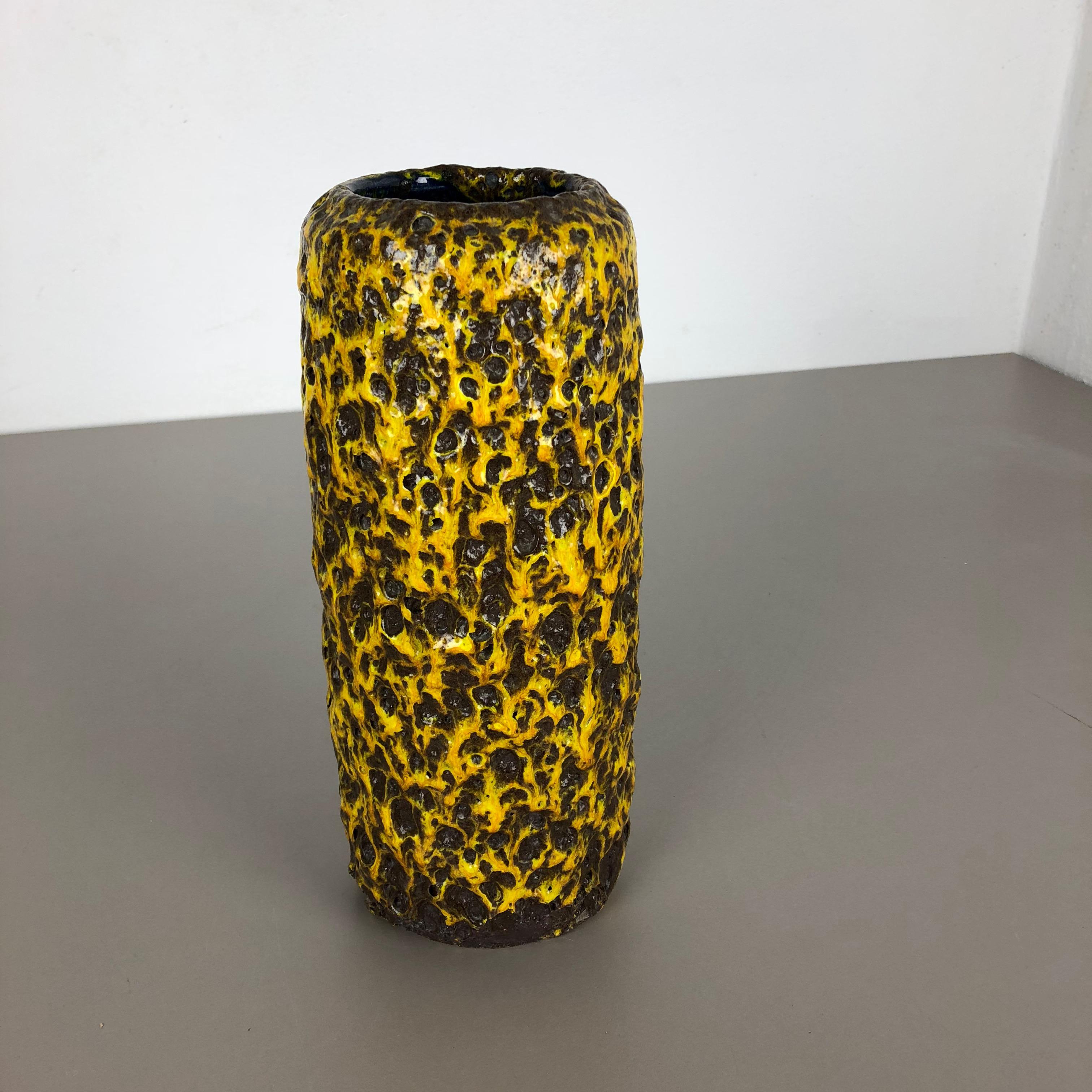 Mid-Century Modern Pottery Super Yellow Color Fat Lava Multi-Color Vase Scheurich WGP, 1970s