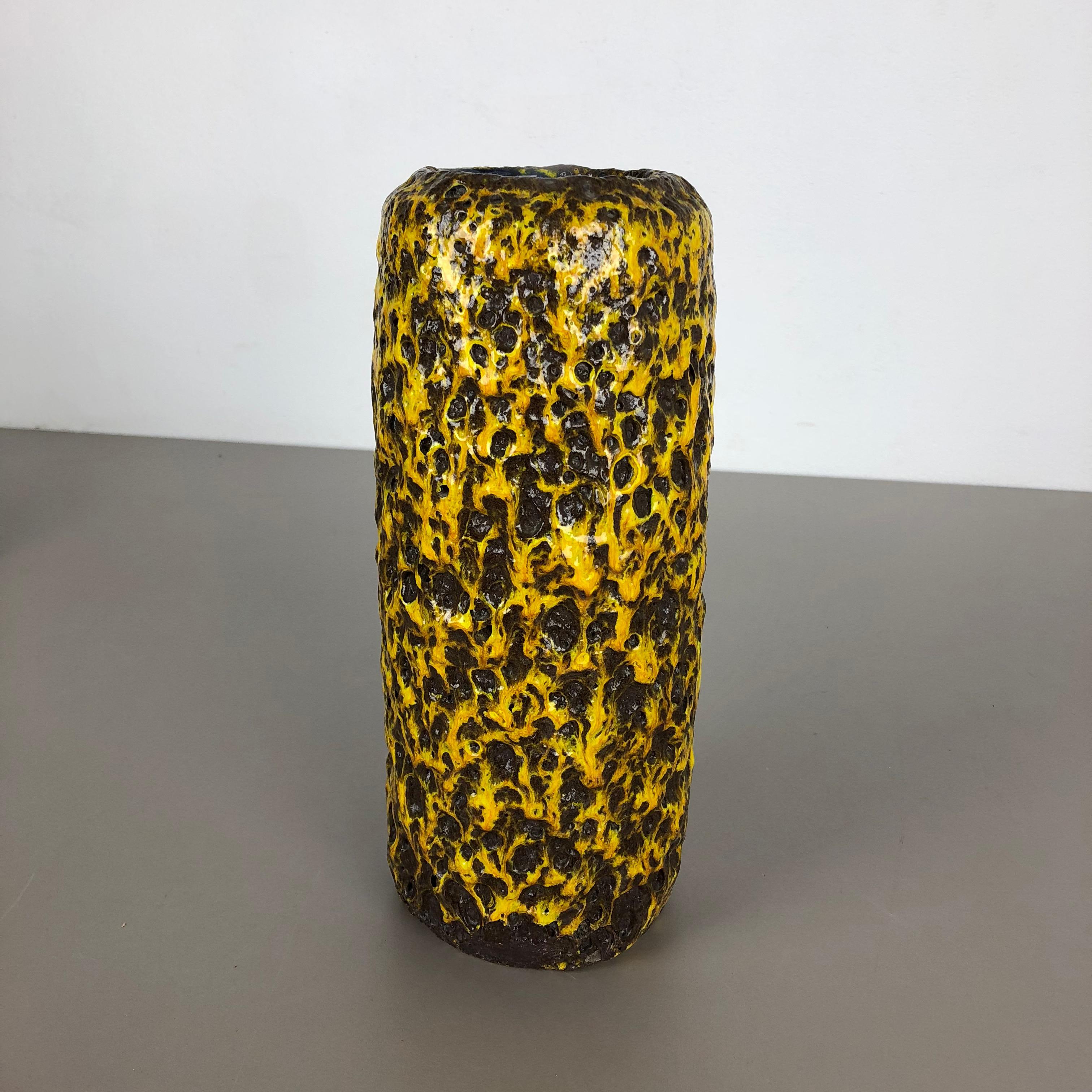 German Pottery Super Yellow Color Fat Lava Multi-Color Vase Scheurich WGP, 1970s