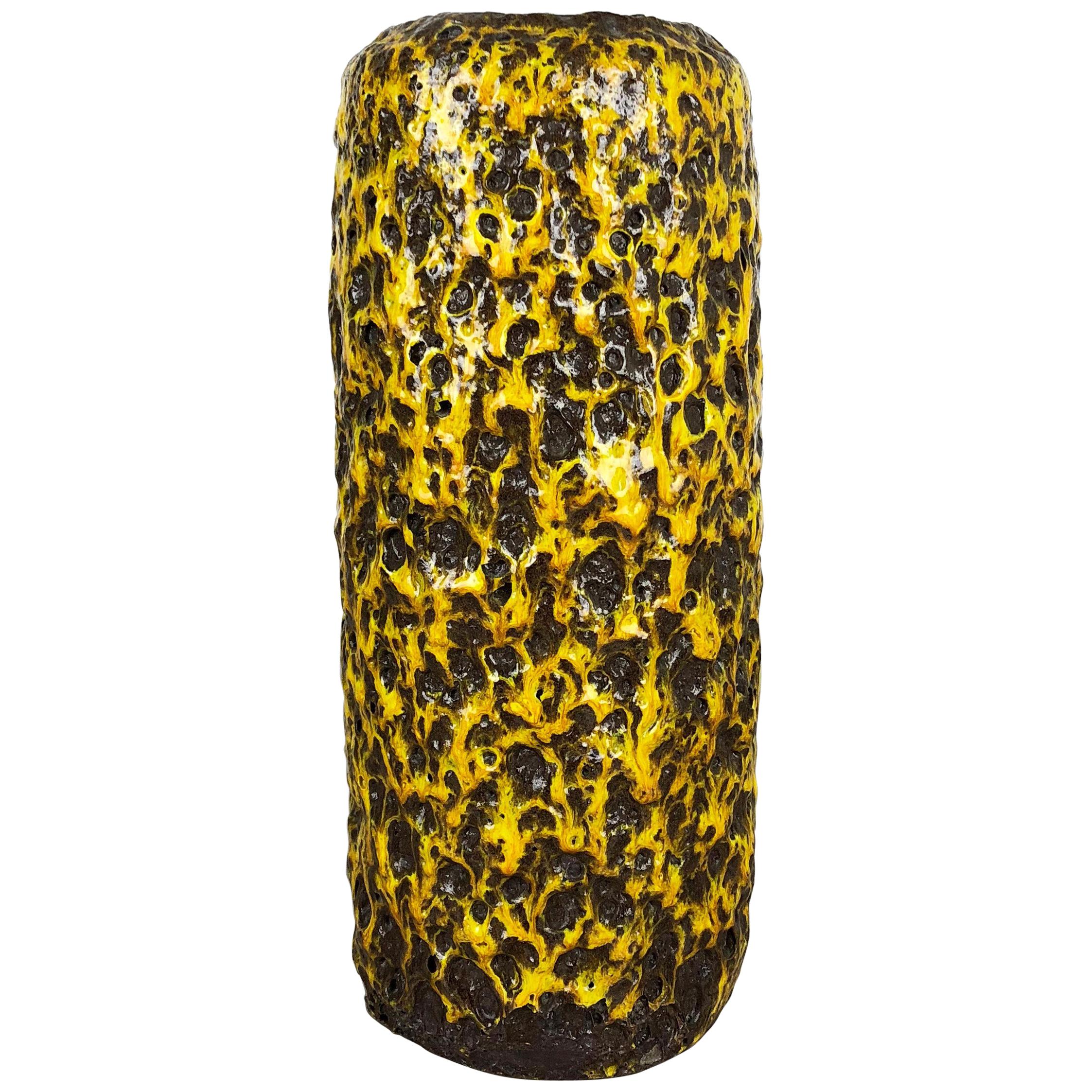 Pottery Super Yellow Color Fat Lava Multi-Color Vase Scheurich WGP, 1970s