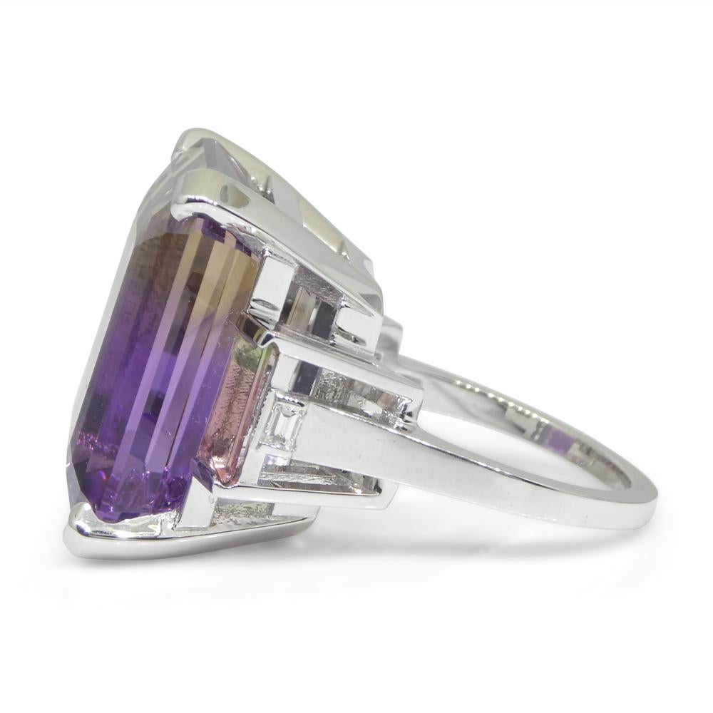 28ct Ametrine, Tourmaline and Diamond Cocktail Ring Set in 14k White Gold For Sale 1