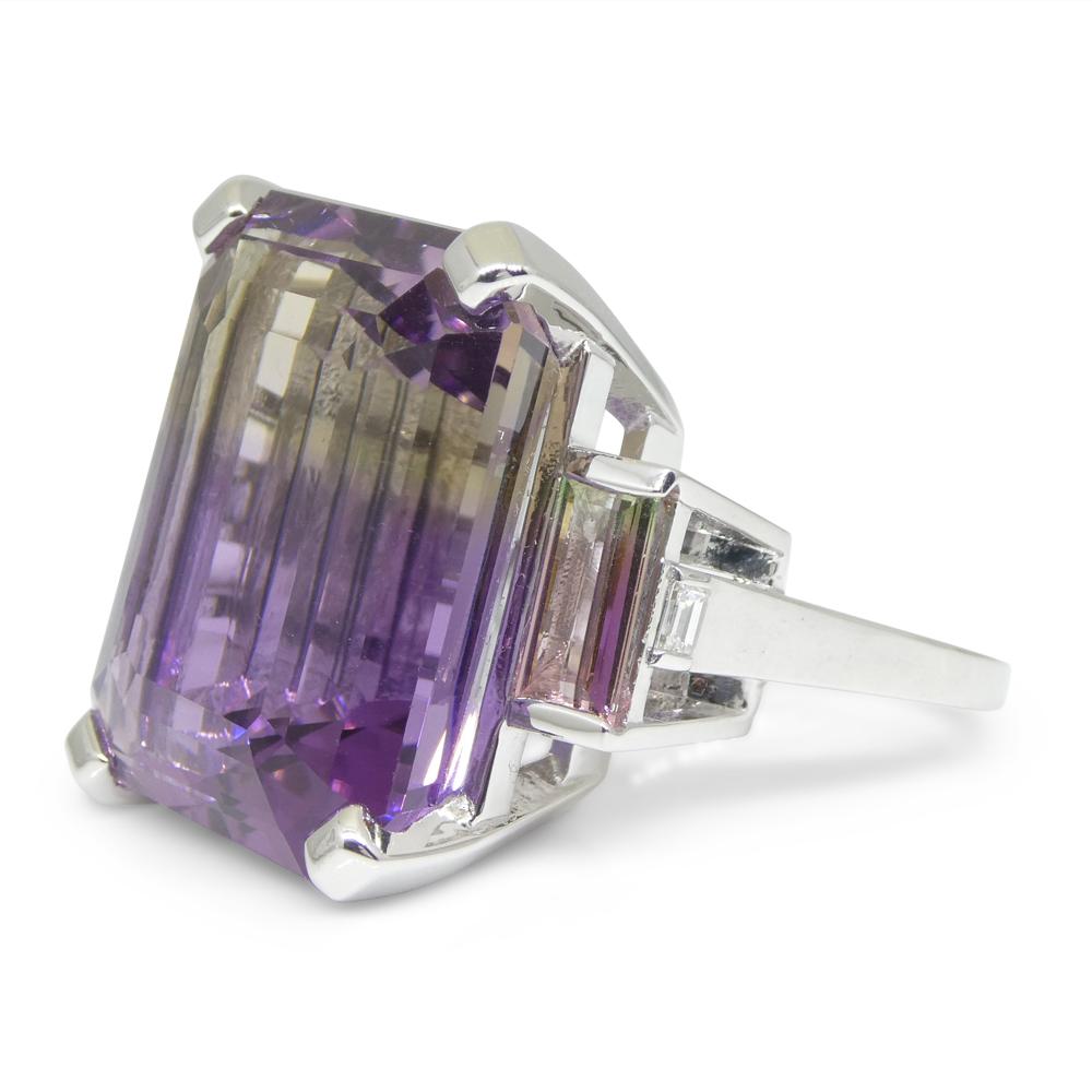 28ct Ametrine, Tourmaline and Diamond Cocktail Ring Set in 14k White Gold For Sale 2