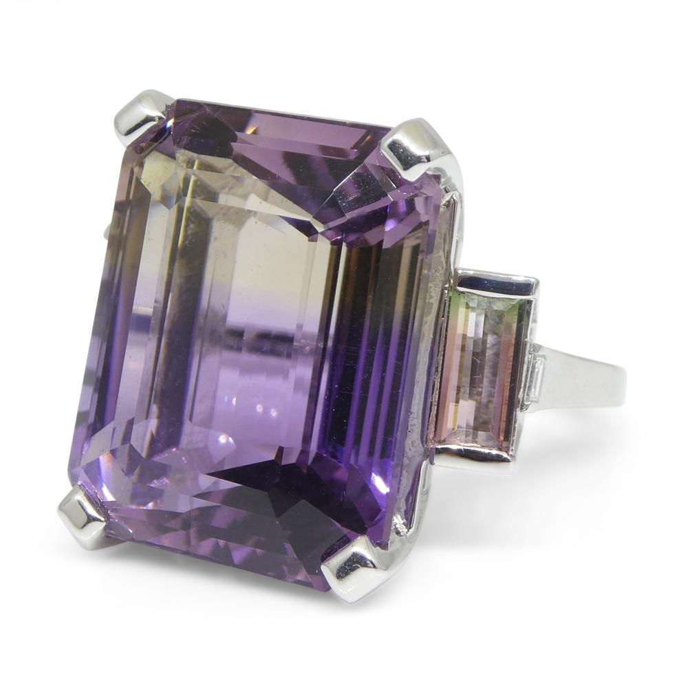 28ct Ametrine, Tourmaline and Diamond Cocktail Ring Set in 14k White Gold For Sale 3