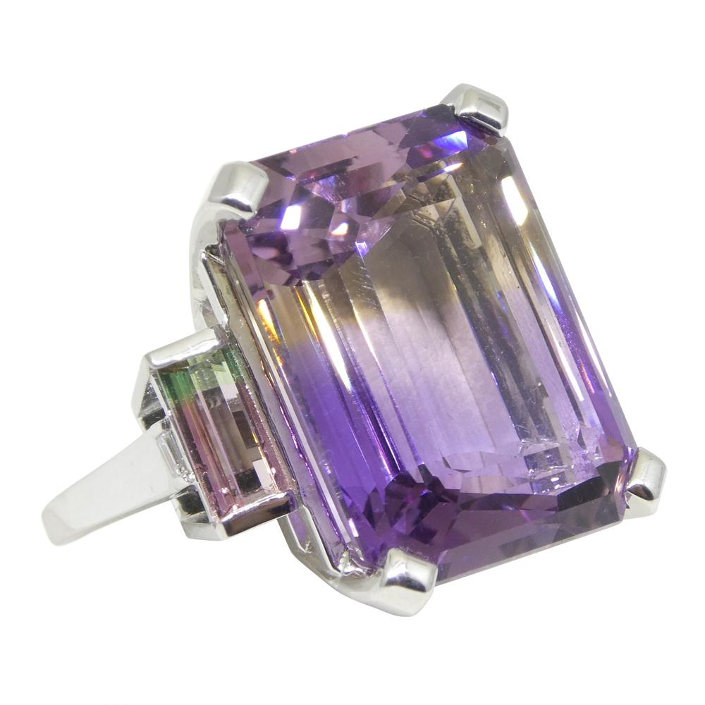28ct Ametrine, Tourmaline and Diamond Cocktail Ring Set in 14k White Gold For Sale 4