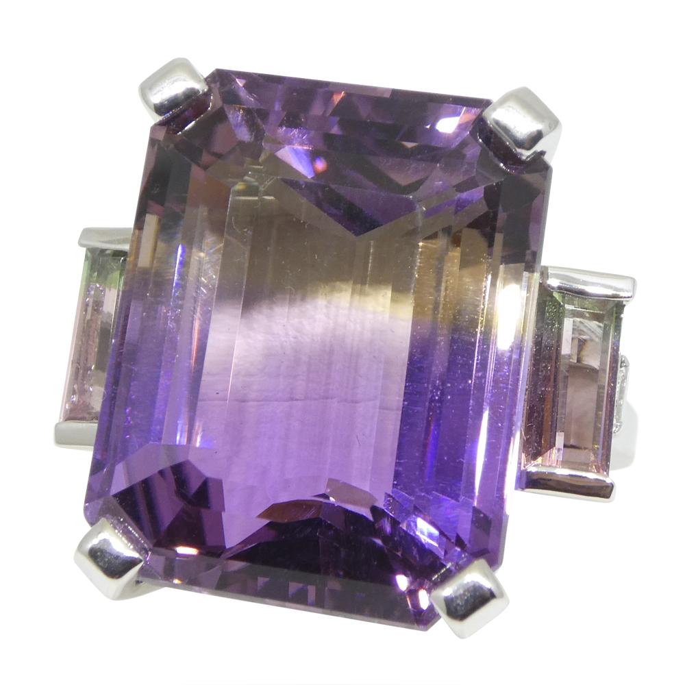 28ct Ametrine, Tourmaline and Diamond Cocktail Ring Set in 14k White Gold For Sale 5