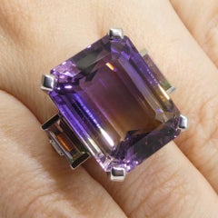 28ct Ametrine, Tourmaline and Diamond Cocktail Ring Set in 14k White Gold