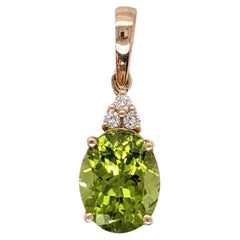 2.8ct Arizona Peridot Pendant w Earth Mined Diamonds in Solid 14K Gold Oval 10x8