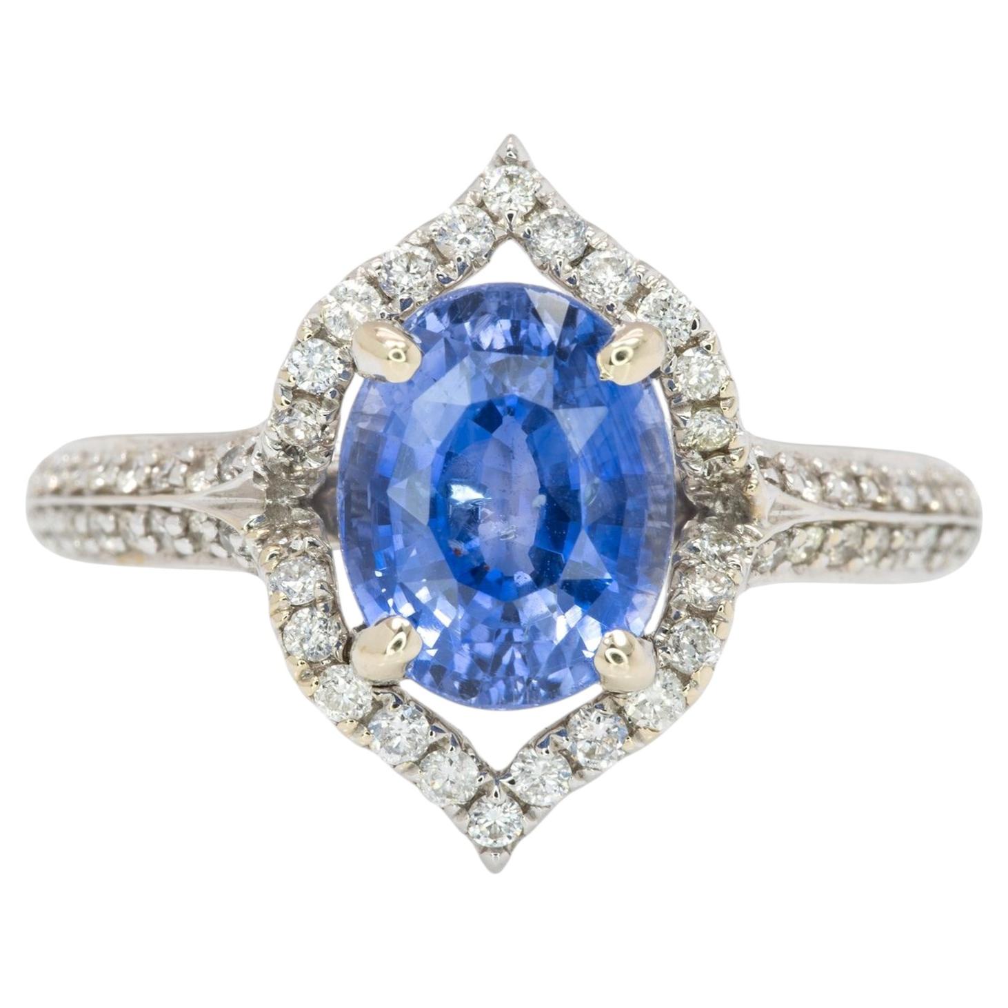 2.8ct Ceylon Sapphire Ring w Earth Mined Diamonds in Solid 14k Gold Oval 9x7mm For Sale