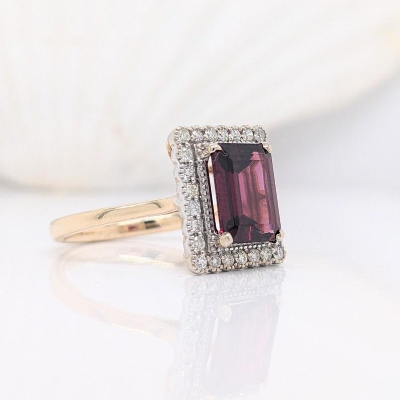 Specifications

Item type: Ring
Stone: Raspberry Garnet
Stone weight: 2.8cts
Shape: Emerald Cut
Head size: 9x7mm
Metal: 14k/3.73g
Diamonds S/I GH: 26/0.3cts
Sku: AJR393/2417

This ring is made with solid 14k gold and natural earth mined SI G/H