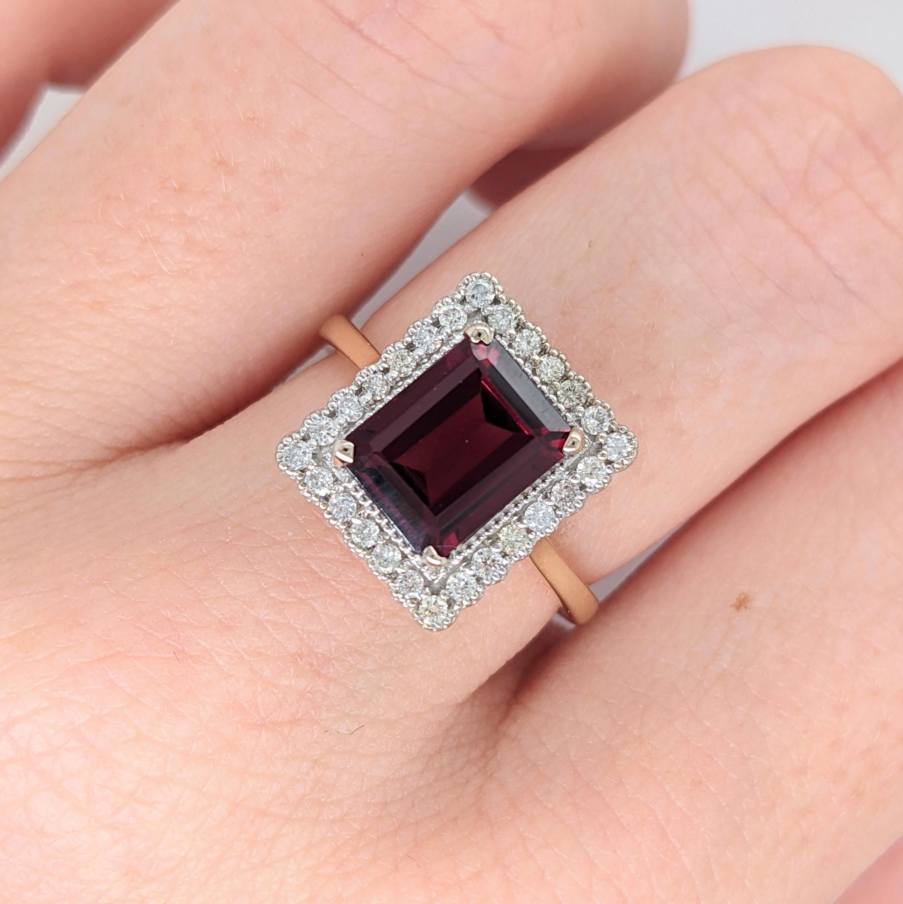 2.8ct Garnet Ring w Diamond Double Halo in Solid 14k Yellow Gold Emerald 9x7mm In New Condition For Sale In Columbus, OH