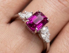 2.8ct GIA Pink Sapphire & Pear Diamond Platinum Ring - Fancy Intense Sri Lanka