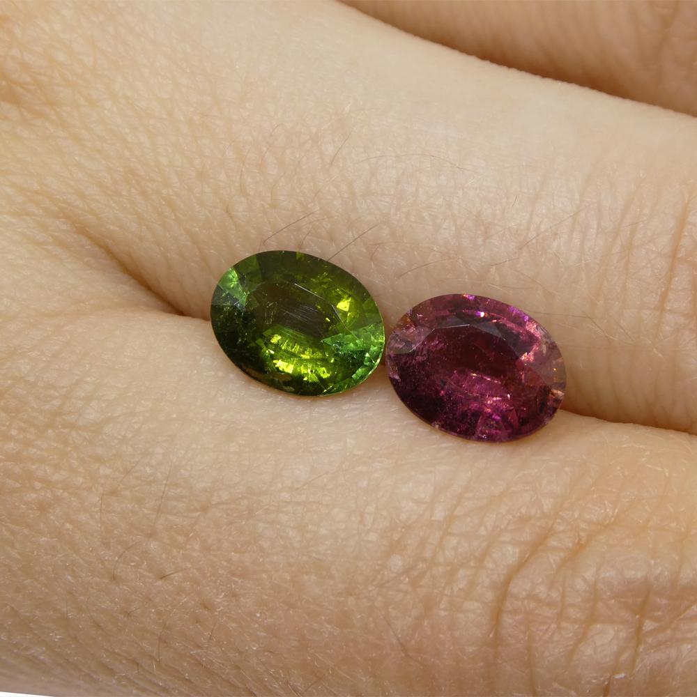 Women's or Men's 2.8ct Pair Oval Pink/Green Tourmaline from Brazil For Sale