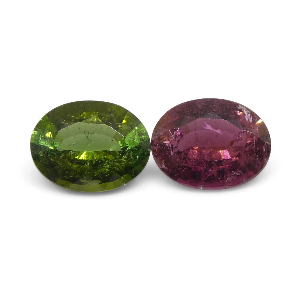 2.8ct Pair Oval Pink/Green Tourmaline from Brazil For Sale 1