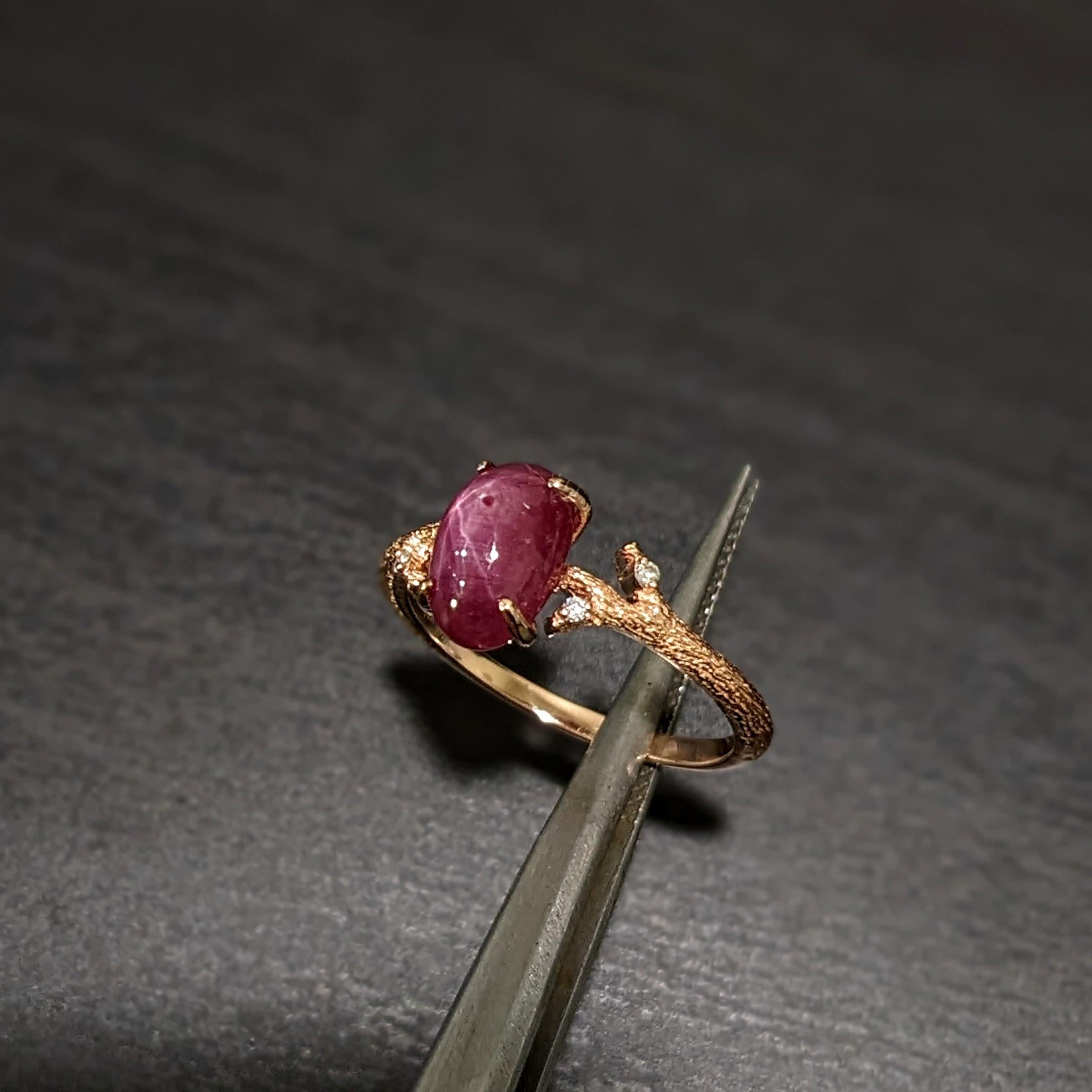 A star ruby is a type of gemstone that displays a six-rayed star when light is shone onto it. Star rubies are unique and mystical gemstones. This art deco oval star ruby ring features a stunning red 2.89ct star ruby in a single prong setting with