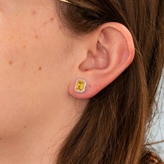 2.8Ct Yellow Sapphire Stud Earrings with Earth-Mined Diamond Accents: 14K Gold