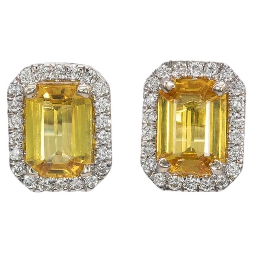 2.8Ct Yellow Sapphire Stud Earrings with Earth-Mined Diamond Accents: 14K Gold