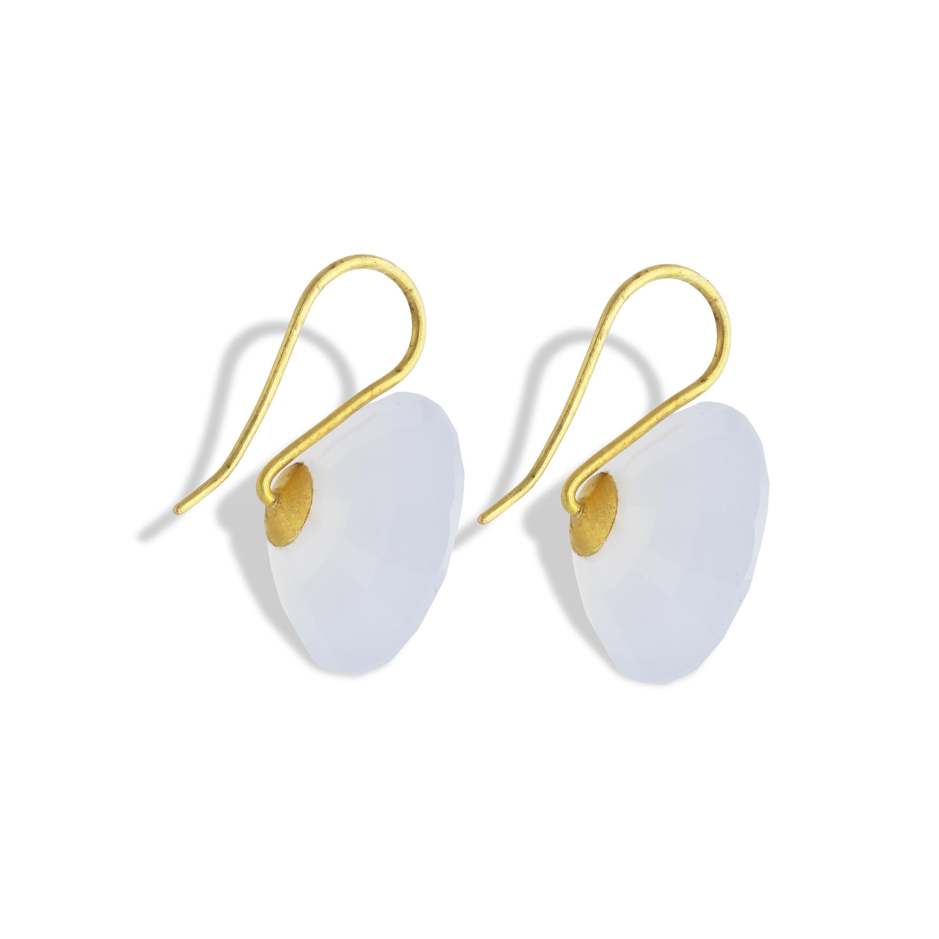 Contemporary Ico & the Bird Fine Jewelry Chalcedony  22 Karat Gold Earrings