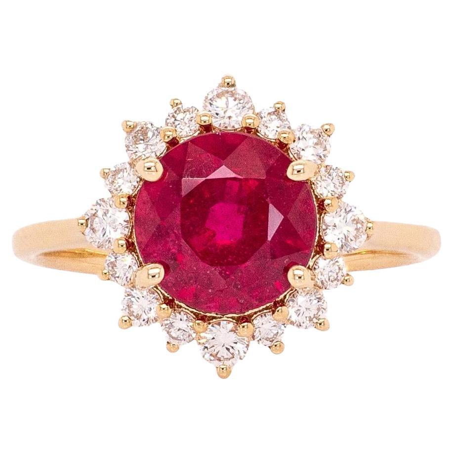Bague en rubis de Madagascar de 2,8cts avec accents de diamants Nature : Or massif 14k, 8mm