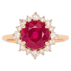 2.8cts Madagascar Ruby Ring with Natural Diamonds Accents: 14k Solid Gold, 8mm